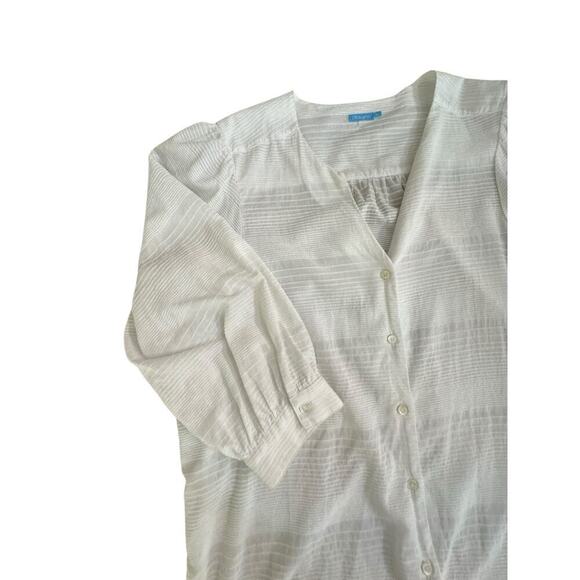 J. McLaughlin Women's White Button Textured Balloon Sleeve Blouse Top Size XL - Picture 3 of 10